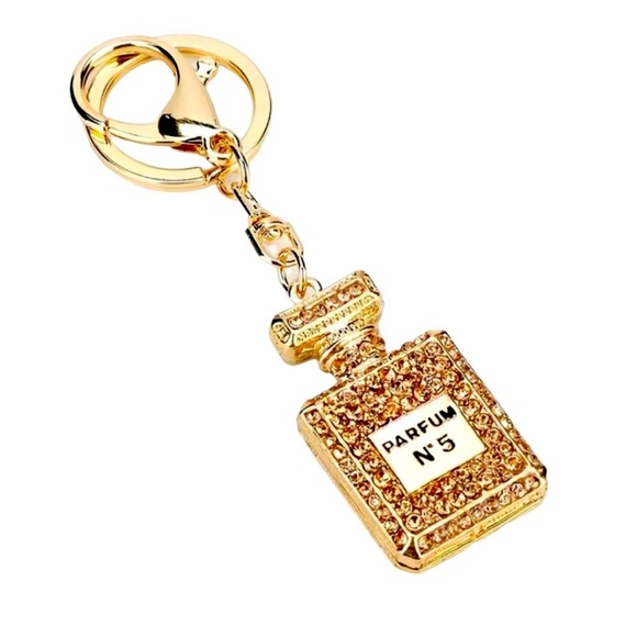 Lot of 3 Parfum Keychains No. 5 Gold Cubic Zirconia Cute Purse Charm Accessories - Picture 5 of 5